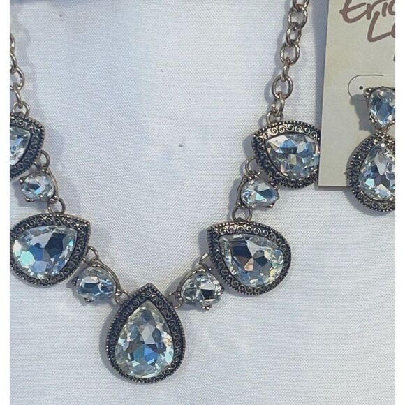 Erica Lyons Necklace and earrings set Crystal Teardrop goldtone - Picture 6 of 7